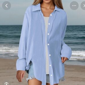 NEW Babaton Essential Oversized Light Blue White Striped B-D Shirt Size XS|TP